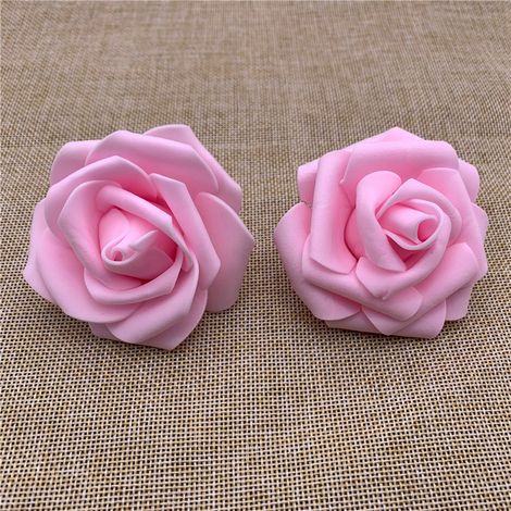 QAZQA Lot 50pcs Fleurs Mousse Rose Artificielle Tête Mariée Bouquet Décoration Mariage Partie - Rose, 6-7cmx 3.5cm