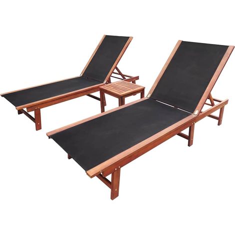 vidaXL Tumbona con mesita 2 unidades madera maciza acacia y textilene (1/4)