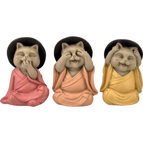Figurine décorative Bouddha Chat - Ne rien voir, ne rien entendre, ne rien dire - Statue orientale en résine pour la maison et le bureau