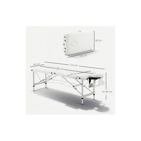 Table de massage pliante blanche en aluminium et plastique avec hauteur réglable et coussin de tête pour salon et spa (1/5)