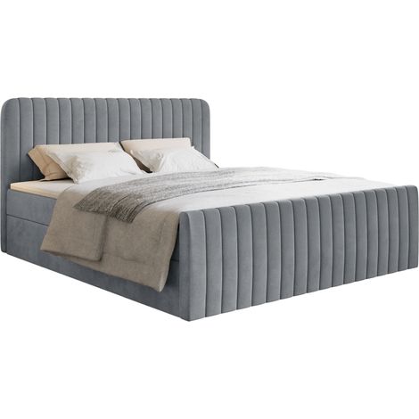 Selsey Saliano - Boxspringbett 140x200 mit Bettkasten, Topper und Samtbezug, Grau (1/5)