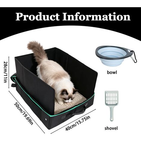 Bac à litière de voyage pliable pour chat - Litière portable et imperméable pour chat avec gamelle rétractable et pelle - Idéal pour voiture, camping et déplacements (1/5)