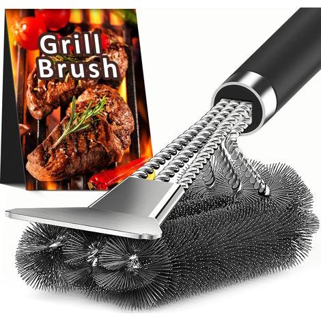 Cepillo para barbacoa con raspador, mango ajustable, cepillo para barbacoa de exterior, accesorio de limpieza para barbacoa, para limpiar barbacoas/ahumadores/parrillas de carbón. (1/5)