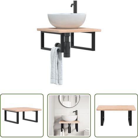 Étagère de lavabo - Étagère de vasque murale acier et bois de chêne massif (1/5)