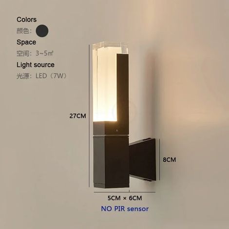 (Blanc chaud 3000K - 7W, sans capteur) Applique LED extérieure avec détecteur de mouvement PIR pour porte, porche, clôture, jardin, mur, étanche IP65 (1/5)