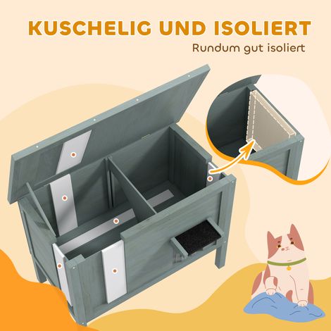 Maison extérieure pour chat, abri imperméable, 1 fenêtre et 1 entrée, 85 x 50 x 68,5 cm, gris foncé et noir (1/5)