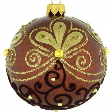 Pallina per albero di Natale in vetro con elementi floreali marroni da 10 cm (1/4)