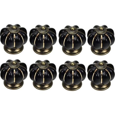 (Black) 8 x Ceramic Drawer Knobs Pumpkin Shape Furniture Knob for Kitchen Drawers and Cupboards (1/5)