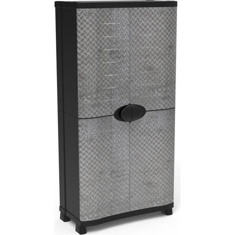 Armoire - PLASTIKEN - Space-saver - 90 cm - 4 étageres - Noir/gris (1/2)
