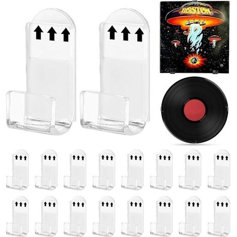 Lot de 18 Support Mural pour Disque Vinyle, Mount Minimaliste, Accroches Vinyle Muraux en Acrylique Support Autocollant pour Disques Vinyles CD et DVD Étagère, Porte Autocollant, sans Percer (1/5)