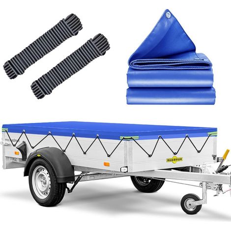 Bâche plate imperméable pour remorque 258x136cm, avec corde, pour remorques 251x131cm 750-1500kg (1/5)
