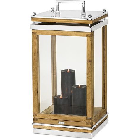 Lanterne Décorative Huntsville en Bois et Acier Inoxydable avec Poignée 66 cm - PANGIVO (1/5)