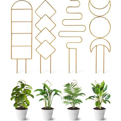 Cadre doré de vigne d'escalade 4 pièces, support fixe pour pots de fleurs et plantes, cadre de support pour plantes (1/5)