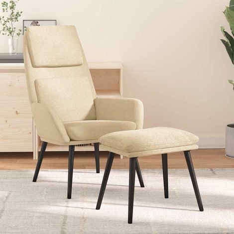 vidaXL Chaise de relaxation avec tabouret Crème Tissu (1/5)