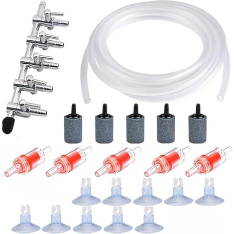 Ensemble d'accessoire Aquarium, avec Distributeur de répartiteur de Pompe à Eau Cinq Voies, 5m Tuyau, Air Bubble Pierres, Valves de Contrôle, Clips d'Aspiration (1/5)