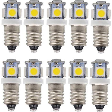 E10 AC LED Ampoules-10 pcs 6V 5 lampes LED-E10 Miniature Vis 50Lm (AC 6V)