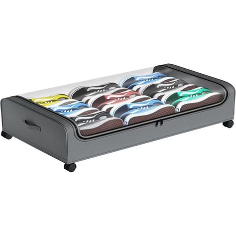 Boîte de rangement sous lit à roulettes, 2 pièces, grand conteneur de rangement roulant avec couvercle, pliable, gris non tissé - 1 pièce (1/4)