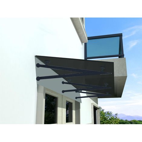 Glaswerk Westfalen - (3V) 230x90 cm Grauglas Glasvordach inkl. Halter RAL7016 (1/4)