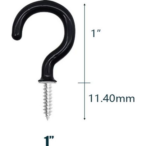 Œillets à vis noirs, crochets de plafond, vis à crochet à coupelle, 1 pouce