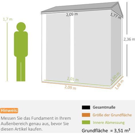 Abri de jardin métallique 3,5 m², abri de jardin haut verrouillable avec toit en pente, ventilation, gants, 209 x 177 x 236 cm (1/5)