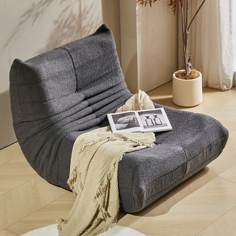 Loungesofa Teddy-Fleece grau 90x105x72 cm, ergonomisch & leicht tragbar, High-Density-Schaum, MIVRY