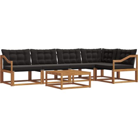 Outdoor Sofa Set with Cushion 6 pcs Natural and Black vidaXL
