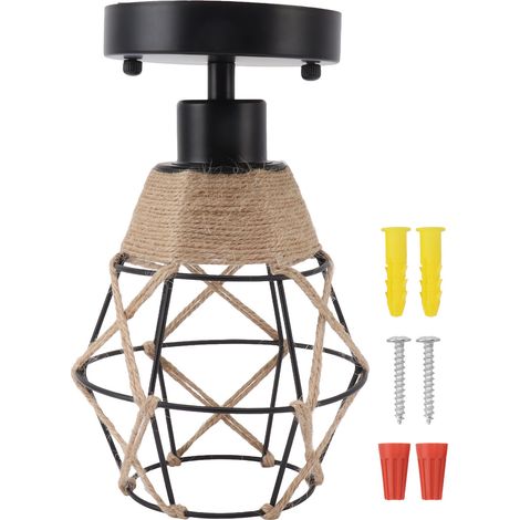 Black Metal Twine Cage Wall Light E27 E26 Lamp Holder Farmhouse Vintage Wall Light for Hallway Bedroom Living Room