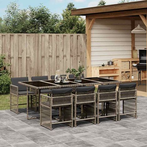 Set comedor jardín 9 pzas y cojines ratán sintético gris vidaXL (1/5)