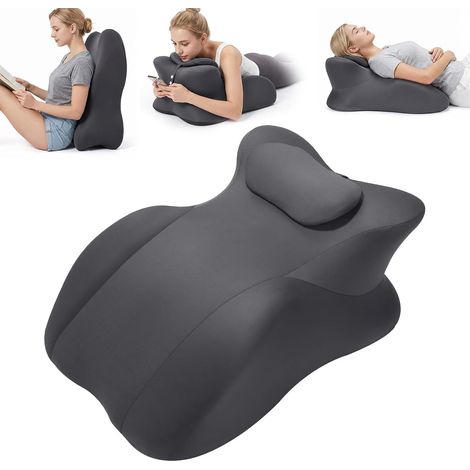 Coussin en Mousse à Mémoire de Forme pour Dormir et Lire, Coussin de Lit Polyvalent pour Soutien Dorsal et Surélévation des Jambes, Coussins de Couple avec Housse Amovible et Lavable (Gris) (1/5)