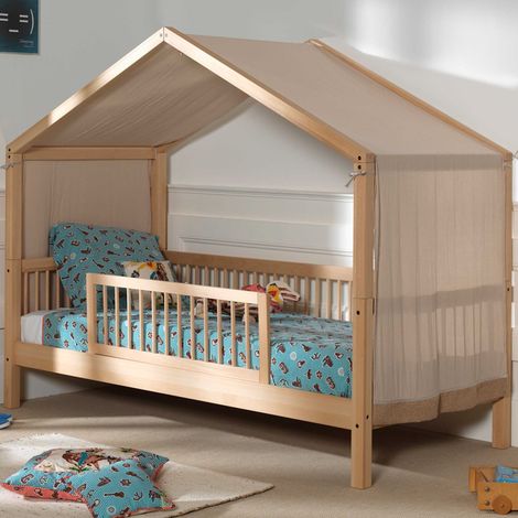 Lit maison Forrest 90x200 avec barrière de lit et tente de lit -