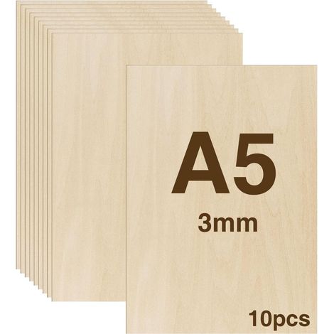10pces Contreplaqué 3mm, A5 3mm Planche Bois, 21×15cm Feuille de Bois Rectangulaire, Plaque Bois Brut, Non Finie, Panneau Feuille Découpe Laser pour Pyrogravure, Gravure, DIY (1/5)