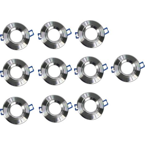 Kit 10 Porta faretto ad incasso in acciaio orientabile supporto tondo per faretti foro 72 mm Argento (1/2)
