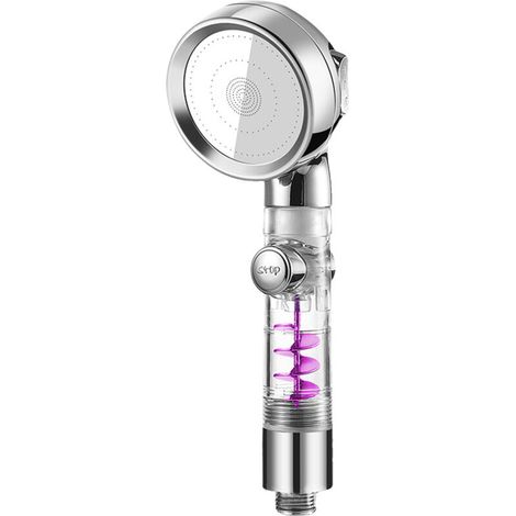 Pommeau de douche à main 3 jets avec ventilateur turbo, interrupteur marche/arrêt et pause, haute pression, G1/2, économie d'eau, remplacement pour pommeau de douche à main de salle de bain (1/5)