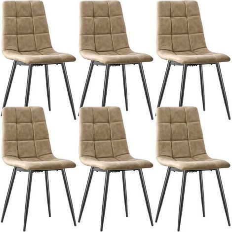 WAFTING Lot de 6 Chaises de Salle à Manger en Tissu Technique, Chaise Rembourrée avec Dossier Haut, Pied Métallique - Brun Jaunâtre (1/5)