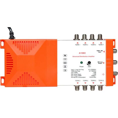 Amplificador de distribución profesional de 8 vías con bucle IRS Amplificador de distribución de TV y radio terrestre 87-2350 MHz Amplificador de señal de antena de TV de alta ganancia y bajo ruido pa (1/4)