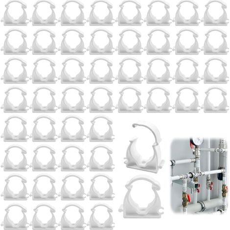 50 x Plastic Hose Clips, White Double Fixing Pipe Clip, Inner Diameter 16 mm, Hose Brackets, Clamps for Swimming Pools, Gardens, Kitchens (1/5)