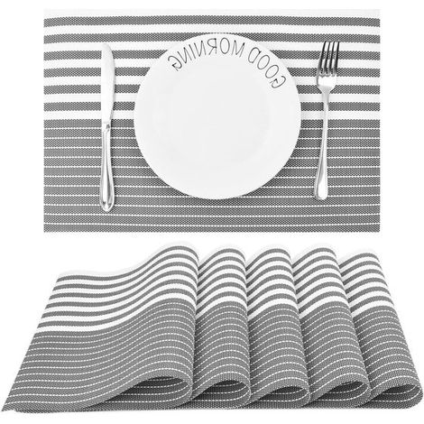 Juego de 6 manteles individuales lavables, Antideslizantes e impermeables, Gris, Lavables al polvo, Base para mesa con Allecto Plus (1/5)