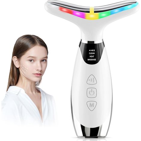 3 Modes EMS 7 Couleurs 45℃ Masseur - Sculpteur Facial Appareil de Beauté Electrique Lifting Double Menton Serrage Raffermissant et Liftant et Cou (1/4)