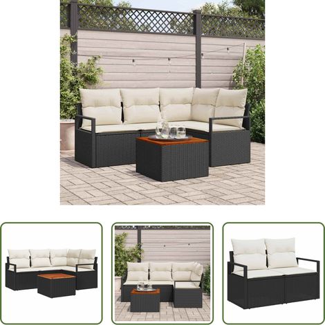 Gartentisch - Gartensofa-set mit Kissen 5 pcs Schwarz Poly-Rattan (1/5)