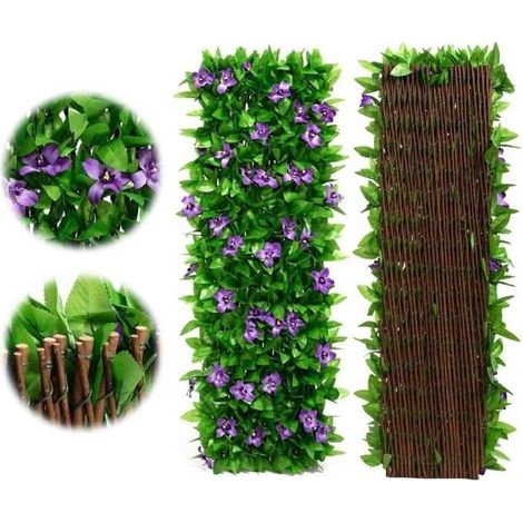 1pc Haie Artificielle avec Fleurs, clôture d'intimité Extensible, Panneaux de Treillis de Jardin avec Feuilles, clôture de Jardin (1/4)