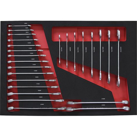 Shadowboards pour outils - jeu de clés plates et polygonales, pour l x p 570 x 410 mm - 25 éléments