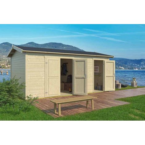 Tuvalu XL-Log Cabin, Wooden Garden Room, Timber Summerhouse, Home Office - L540 x W331.2 x H250.8 cm