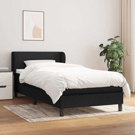 Cama box spring con colchón tela negro 80x200 cm (1/5)