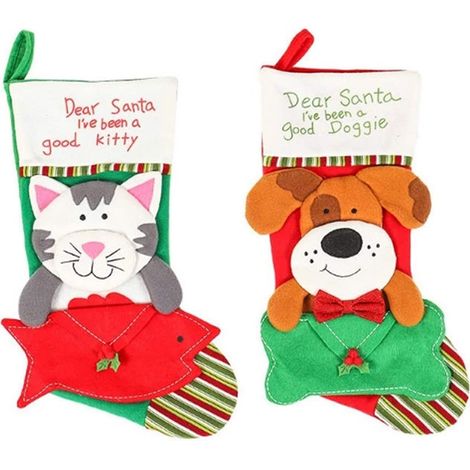 2 bas de Noël avec motifs de chat et de chien - Décorations de Noël (1/5)