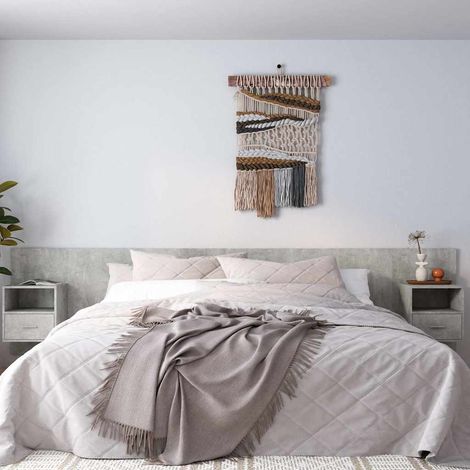 Tête de lit avec 2 tables de chevet murales gris béton 240 cm en bois d’ingénierie - PANGIVO (1/5)