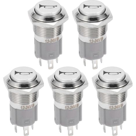 5 pulsanti momentanei da 12 V, 16 mm, LED, per clacson auto, colore blu