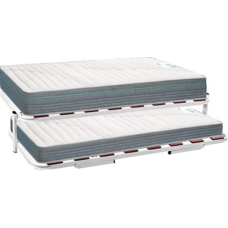 Pack Jeunes Hr Matelas 18 cm moyenne fermeté + Ensemble lit gigogne haut et bas hauteur 35 cm  80x182 cm