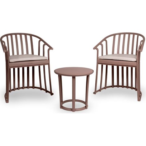 Set 2+1 sillas con brazos-cojín-mesa interior, exterior chocolate RAFF Resol