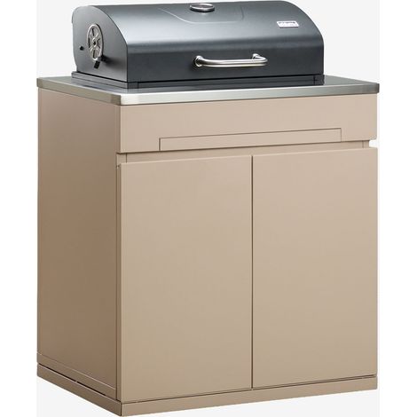 Module de rangement avec barbecue au charbon pour cuisine modulaire d'extérieur en acier Rivana SKLUM Tapioca Beige (1/5)