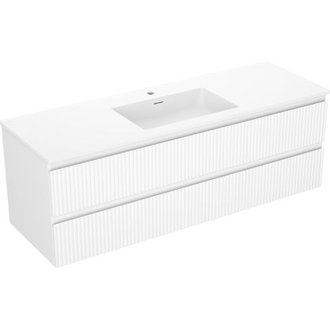 Mexen Rivel Badezimmer-Unterschrank 140 cm mit Waschbecken Otis, 2 Schubladen, gerillt, weiß matt - 91A20-14047-2-BFF01-W18M01